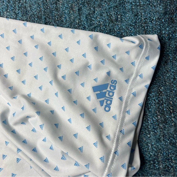 Adidas Allover Print 3 Stripe Logo Golf Polo in Blue - Picture 2 of 7